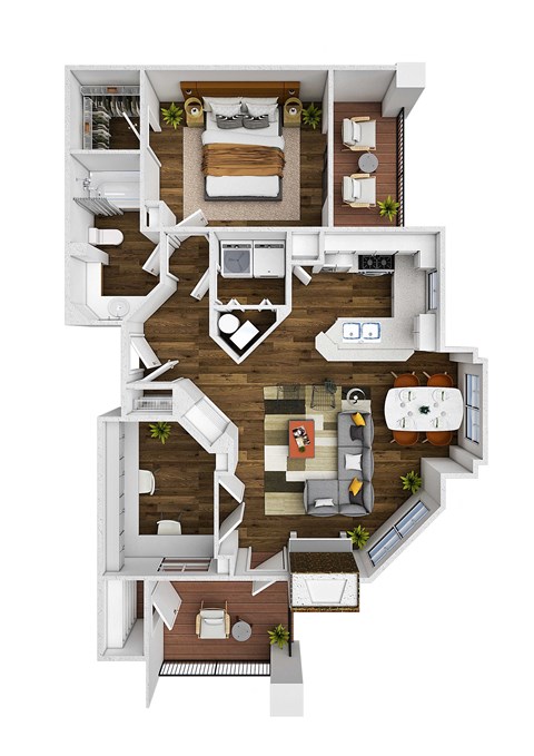 Floor plan for 1 bed, 1 bath, 845 sqft